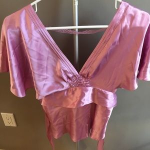 Bebe silky pink blouse with open back. Size 6.
